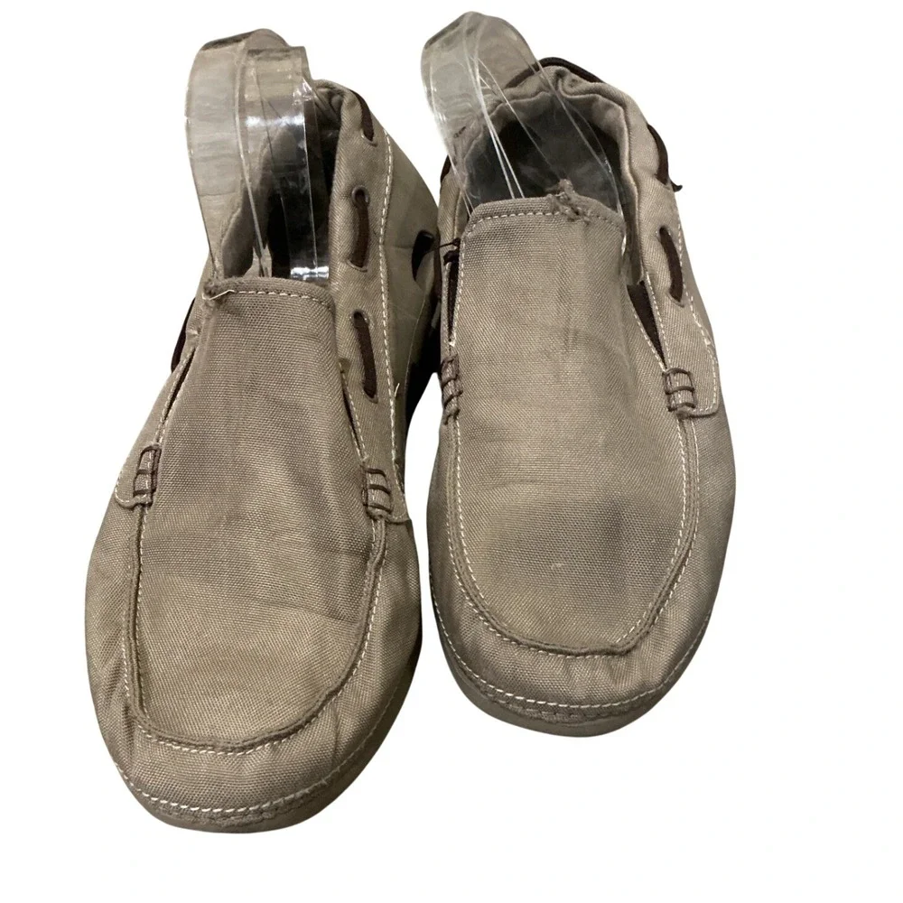 Crocs‎ Beach Line Boat Shoes Mens 13 Khaki Tan Canvas Slip On Loafers 15386